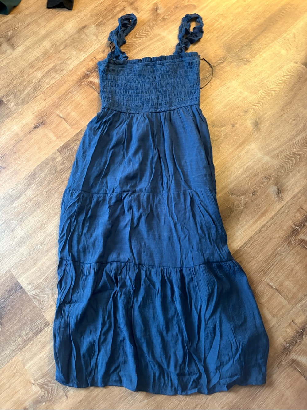 Smocked Bodice Maxi Dress in Navy Blue